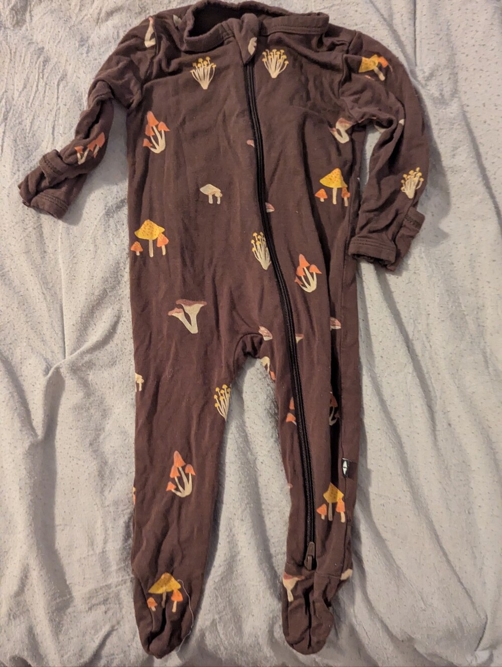 Kyte BABY Brown Footed One-Piece with Mushroom Print